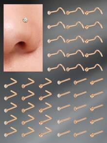 CIZME 15Pcs/Set 20g 7mm Nose Rings Studs For Women Nose Rings Stainless Steel Real Stud Nose Rings L Shaped Corkscrew Bone Nose Piercing Stud Jewelry Hypoallergenic Colorful CZ Dia 2mm Silver Color - Silver - View 4