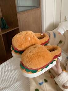 XIXITIAO Nuevas pantuflas unisex cómodas y cálidas con diseño creativo y divertido de hamburguesa, adecuadas para parejas, para uso en interiores con suela suave antideslizante - Amarillo - Ver 2