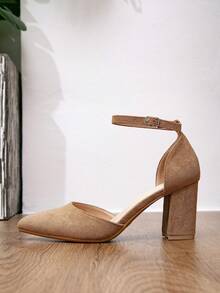 Giày khoét lỗ thời trang cho mùa xuân và mùa thu, giày đi làm tối giản, giày cao gót dự tiệc có thiết kế khóa quai, giày cao gót mũi nhọn gợi cảm và thoải mái cho phụ nữ, thanh lịch, giày cao gót nữ, thanh lịch - Màu be - Xem 7