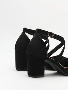 Giày cao gót đế vuông mũi nhọn thời trang nữ thu/đông đa năng, hàng mới 2025 mùa hè, giày cao gót thanh lịch mũi vuông bằng da lộn cho mọi mùa, thanh lịch - màu đen - Xem 6