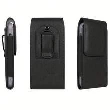 1 件黑色荔枝纹垂直手机腰包，男士手机腰包，通用智能手机腰包，带扣手机皮套 - 黑色 - 查看 1