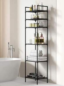 1pc Improved Space Saving Tall Metal Storage Rack, Bathroom Vanity Organizer, Multi-Tier Floor Stand For Toilet, Sink, Movable, Easy Assembly, Suitable For Bathroom, Kitchen, Office, Study, Living Room