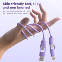 4-In-1 Liquid Silicone Multifunctional Super Fast Charging USB A/Type-C/Lightning LED Lighting Cable, Efficient Data Transfer Compatible With IPhone 16/15/14/13/12/11/Xs/Xr/8/7/6, S24 Ultra/S24/S23 Ultra/S23/S22/S21, Universal Data Cable Compatible With IPhone, Android, Camera, MP3 Universal Adapter Charger