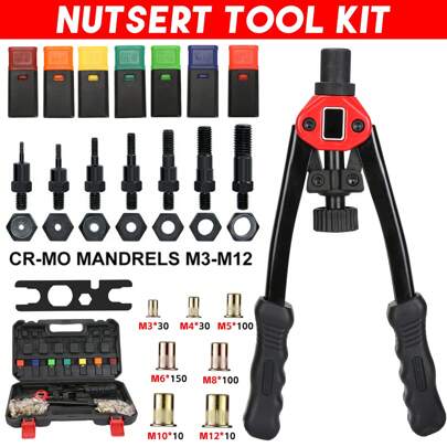 430X Rivet Nut Riveter Gun Kit M3-12 Mandrels Thread Nutsert Tool Rivnut Rivets