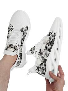 Skull Rose 男士户外跑步鞋，包括加大码，刀片鞋底，舒适透气轻便耐用减震软底网眼印花