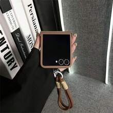 奢华简约棕色硬壳手机壳,带可拆卸腕带,兼容三星 Galaxy Z Flip 5/6/Z Flip6/ZFlip 5/Zflip6/Zflip5/Flip4/Flip3 后盖 - 棕色 - 查看 7