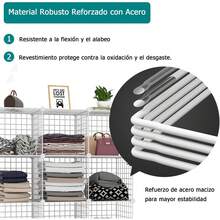 Estanteria Modular Malla Almacenamiento de 9 cubos Montaje DIY,Organizador de Almacenamiento de Cubos de Alambre con Tabique de Plástico PP ,Estantería Modular Apto para Dormitorio, Salón, Armario - Blanco - Ver 5