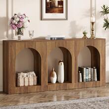 LITTLE TREE 70.9" Console Table With Storage, Wood Entryway Entry Table With 3 Arched Shelves For Foyer, Hallway, Living Room, Behind Couch Sofa, Narrow Long, Brown - 棕色 - 查看 1
