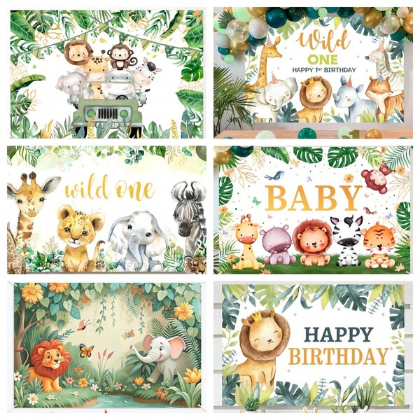 1 pieza Fondo de tela con diseño selva tropical para fiesta de cumpleaños, fotografía de recién nacidos, primer cumpleaños, celebración para bebés y escenario fotográfico familiar