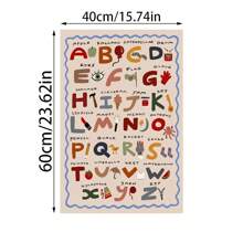 1 件可爱卡通字母艺术海报，现代米白色教育艺术帆布画，防水帆布墙艺术，艺术墙画可作为礼物，可作为客厅、卧室、浴室、办公室、走廊、厨房装饰、房间装饰、家居装饰的装饰品（可选框架）