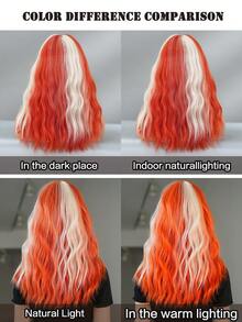 7JHH WIGS 16 英寸短款波浪橙色铂金假发，女士合成齐肩卷发，带刘海，耐热纤维假发，适合女士日常派对、音乐节和万圣节角色扮演 - 橘色 - 查看 7