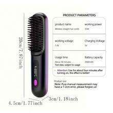 Wireless Straightening Brush, Portable Negative Ion Hair Care, LCD Display Anti-Scald Design, Ceramic Heating 3 Temperature Settings 160°C/180°C/200°C, USB Rechargeable 2000mAh Battery, Travel & Home Hair Styling Essential - White - View 3