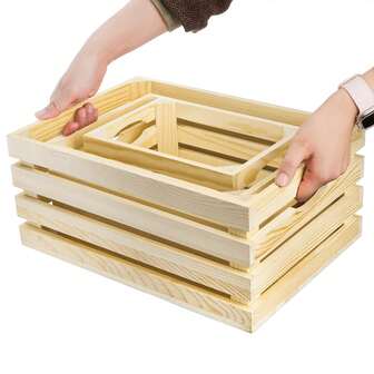 3pcs Wooden Unfinished Desktop Storage Boxes, Square Rustic Small Wooden Box Craft Storage Boxes, Suitable For Storage, Home Decoration, Art Collection, Desktop Decoration, Succulent Plant Pots, Drawers, DIY Crafts