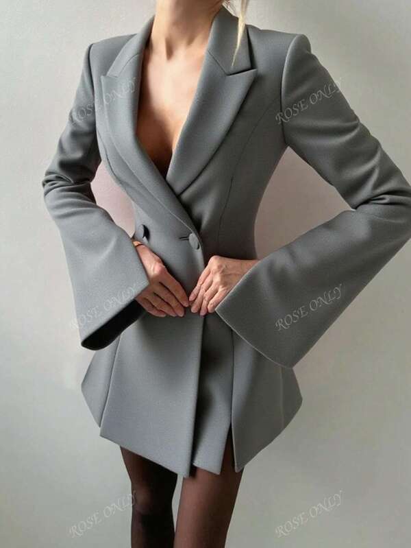Chaqueta blazer de mujer con mangas acampanadas elegantes y ajustadas, de doble botonadura, con puños y bajo con abertura, adecuada para vestimenta casual de negocios, uso diario en la oficina, vestido sexy para citas, vacaciones, fiestas y uso diario