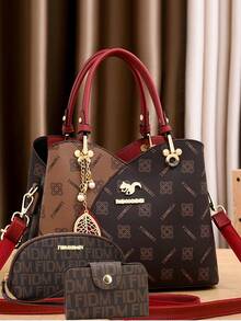 今年流行三件套母女包经典大容量女士休闲手提包高端气质女士老花包 - 米色 - 查看 13