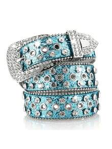 A Men's Solid Color Punk Style Hip-Hop Street Rhinestone Inlaid Belt Men's Jeans Belt High-End Leather Belt - Multicolor - View 7