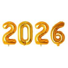 Kit With 4 Metallic Balloons Number 2026 Gold 32 Inches 70cm New Year's Eve Party