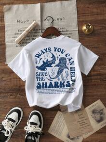 Camiseta de cuello redondo de manga corta estampada blanca de estilo informal para niña preadolescente, para verano - Blanco - Ver 3