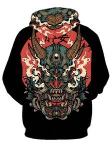 最新流行动漫3D连帽卫衣男士时尚日常百搭黑色套头衫秋冬男装 - 彩色 - 查看 3