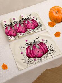 4pcs/6pcs/60pcs Halloween Placemats, Pink Pumpkin, Spider Web, Skull, Bat & Letter Linen Placemats, Dirt-Resistant For Home, Restaurant, Dining Decoration - Multicolor - View 20