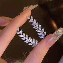 BEMMY Luxurious And Elegant Rhinestone Leaf Earrings, Suitable For Women's Parties, Festivals And Gatherings - Plata antigua - Ver 6