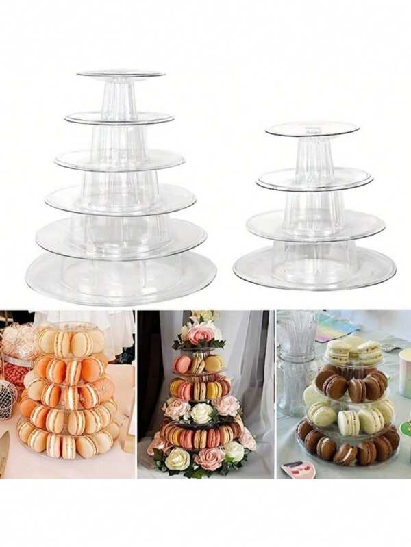 1pc 4/6Tier Elegant Round Macaron Display Stand Multi-Layer Cake Dessert Rack For Weddings Birthdays Baby Showers Afternoon Tea Premium PVC Tray For Cake Decorating Party Decorations Donut Holder Cupcake Tower