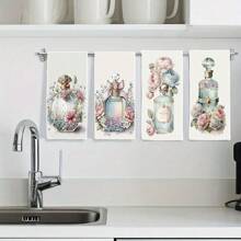 4pcs Vintage Rose & Perfume Bottle Floral Kitchen Towels, Multifunctional Absorbent Lightweight Super Soft Fiber Towels, Gift For Fragrance Lovers, Suitable For Home, Kitchen, Dinner, Wedding For Bathroom Kitchen Decor Dish Cloths Kitchen Towel - Multicolor - View 10