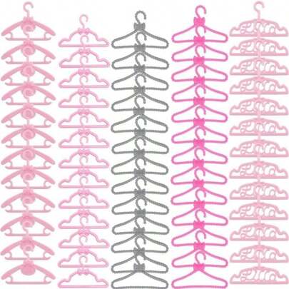 E-TING 60 Pcs Mini Doll Clothes Hangers Plastic Mixed Little Hangers Doll Clothes Accessories For 115 Inch Doll Clothes Gown Dress Outfit