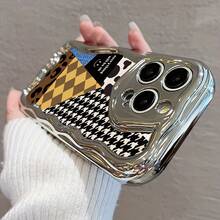 Funda para teléfono 1 pieza Nuevo teléfono de onda galvanizada, adecuado para toda la serie de 16/15/14/13/12/11/X/XS/Pro/Plus/, patrón de diseño hermoso y moderno, lente precisa, a prueba de golpes y caídas, no se desliza - Plateado - Ver 5