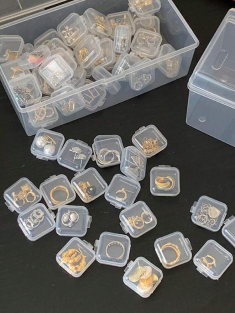 50 个装小号透明塑料珠饰首饰收纳盒，带铰链盖，用于存放小物件、工艺品、珠宝、五金件，1.37 X 1.37 X 0.7 英寸，适合女性收纳整理器旅行必需品，适合返校宿舍收纳 - 無色 - 查看 2