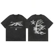 Unisex Helstar Graphic Tee - Vintage Washed Black T-Shirt, Streetwear Fashion, Casual Short Sleeve