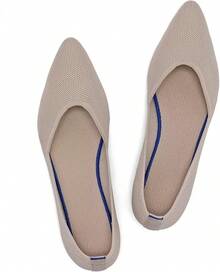 Womens Flat Shoes Classic Pointed Toe Flats Knitted Dress Shoes Soft Comfortable Dressy Flats Women - 6042ecru - 查看 8
