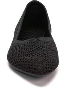 Womens Flat Shoes Classic Pointed Toe Flats Knitted Dress Shoes Soft Comfortable Dressy Flats Women - 黑色網眼 - 查看 8