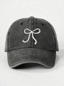 1 件女士时尚百搭蝴蝶结刺绣棒球帽，复古水洗做旧风格帽子，适合日常佩戴 - A - 查看 24