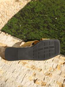 Rihero Women's Elegant Flat Sandals, Comfortable Slip-On Cross Metal Buckle Leather Slippers - Gold - View 2