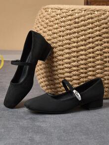 Women's 3cm Cloth Wrapped Heel Fashion Versatile Mary Jane Flat Shoes, Navy Blue, All Season - Black - View 5