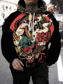 最新流行动漫3D连帽卫衣男士时尚日常百搭黑色套头衫秋冬男装 - 彩色 - 查看 2