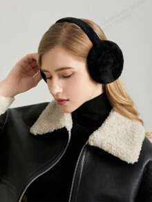 1pc Solid Color Polyester Foldable Ear Warmer, Suitable For Cycling And Outdoor Activities, Furry Winter Earmuffs, Ear Protection For Riding, Students, Unisex Winter Accessories - Black - View 13