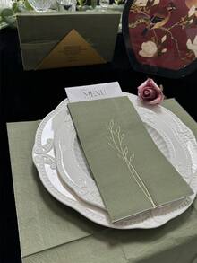 16 件优质三层加厚深绿色叶子箔印花餐巾，13 英寸 x 15.7 英寸，棕色印花一次性纸巾，适用于婚礼、生日、节日、派对、餐厅、酒店、家居装饰、派对用品 - 墨綠色 - 查看 7
