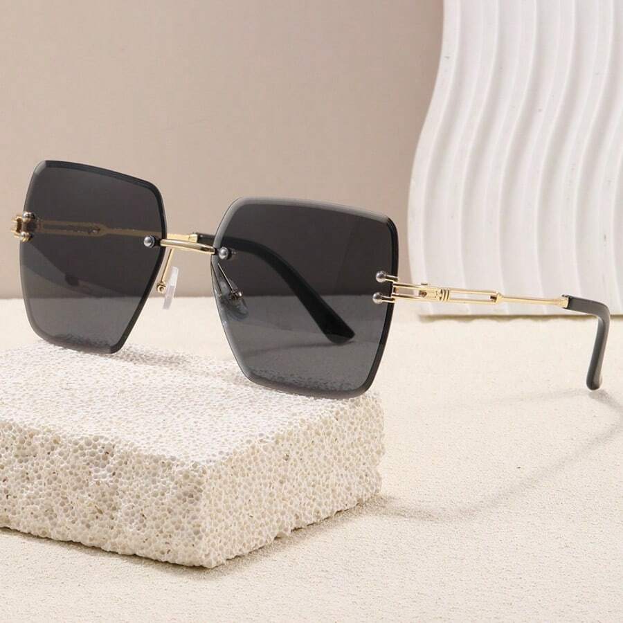 1pc Square Frameless Photo Prop Beveled Edge Fashion Glasses - Ombre - View 1