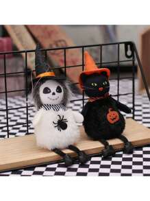 1 pièce Décoration d'Halloween, Figurine en peluche Chat noir/Fantôme/Sorcière/Citrouille, Accessoire d'ambiance pour fête, Cadeau d'Halloween, Décoration de centre de table, Convient pour Halloween, Fête à thème, Décoration d'intérieur, Recommandation de cadeau