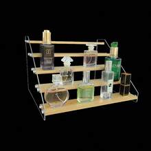 1 pieza Estantería de almacenamiento transparente de varios niveles, estantería escalonada minimalista de acrílico para perfumes, aceites esenciales, figuras, exhibición de postres, bolsas de maquillaje, artículos de viaje - Ancho del tablero de bambú de 5,5 cm. - Ver 3