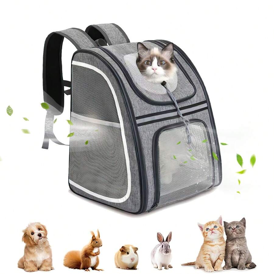 Dog Backpack, Load Capacity Up To 8 Kg, Portable And Foldable Cat Backpack, Breathable And Lightweight, Travel Backpack For Pets, 31.6 X 28.5 X 40 Cm