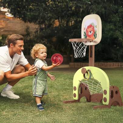 Basketball Hoop Set, 3-In-1 Kids Basketball Stand Sports Activity Center Ball Games Adjustable Easy Score Basketball Hoop, Football / Soccer Goal / Ring Toss, Best Gift For Toddlers Kids, Indoor Outdoor For Boys Girls Age 3+