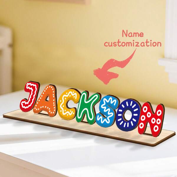 Personalized Name Wooden Puzzle, Unique Decoration, Colorful Room Decor, Lighting Up Space, Special Gift For Children, Christmas And Halloween (Pink And White)
