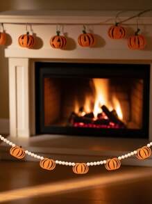 2 件 7.5 英尺南瓜木制万圣节横幅，秋季毡南瓜花环，预组装秋收南瓜花环横幅，适用于秋季感恩节派对、万圣节、卧室、鬼屋、壁炉墙、室内、室外、生日、家居悬挂装饰