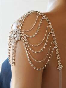 1 件欧美风格水钻肩链项链，女士多层肩链配饰，适合婚礼
