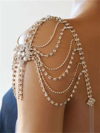 1 件欧美风格水钻肩链项链，女士多层肩链配饰，适合婚礼