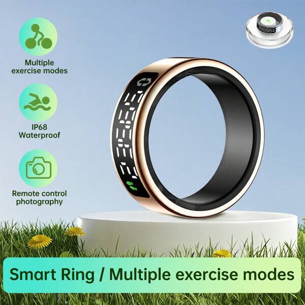 SIMSONLAB Inel inteligent, rezistent la apă IP68, aspect minimalist, mod de exerciții, pedometru, auriu-roz, negru, control telefon, video prin glisare gestuală, durată lungă de viață a bateriei, pentru bărbați și femei, cadou, inel îngust