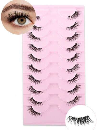 10 أزواج من رموش طويلة نصف العين 14 مم، ساق شفاف، مريحة، مجموعة رموش اصطناعية ذات مظهر طبيعي، هدية للنساء والفتيات (مناسبة للمكياج اليومي، المواعيد، الخروج)